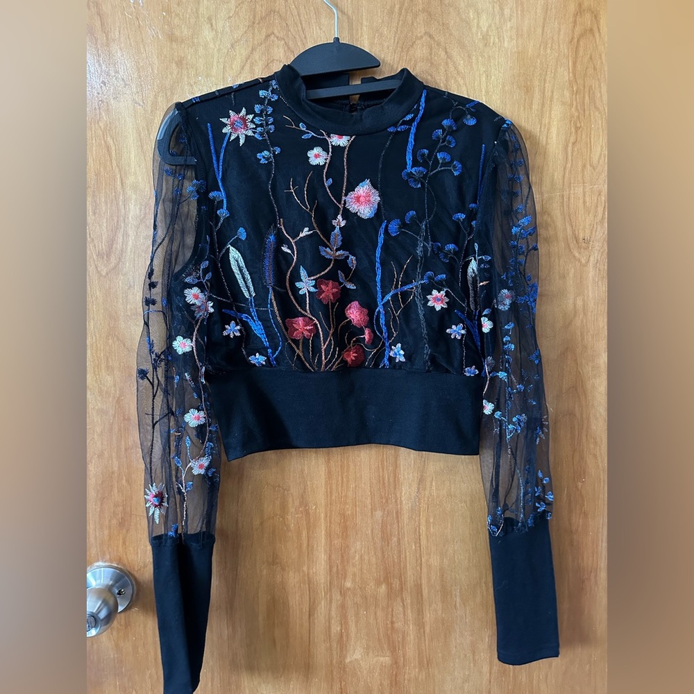 SHEIN black floral shirt size s